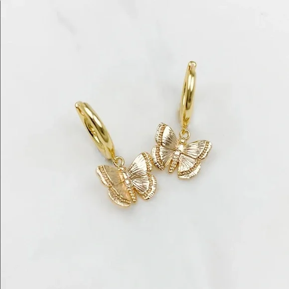 Gold filled butterfly huggies hoop earrings - Picture 2 of 3